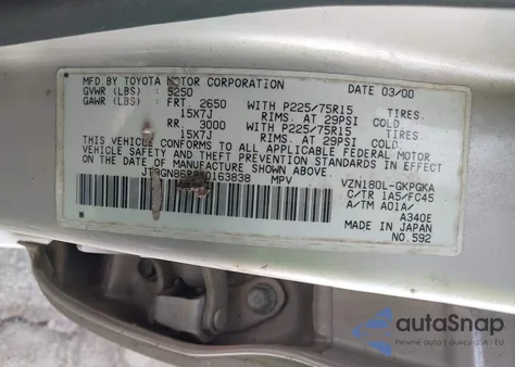 2000 Toyota 4Runner Sr5 V6 from USA, damaged, VIN JT3GN86R8Y0163838